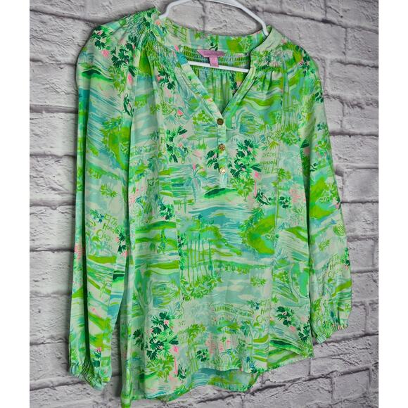 Lilly Pulitzer Elsa Silk Top The Honda Classic Golf Print Green XS 41773 Rare. - Picture 3 of 12